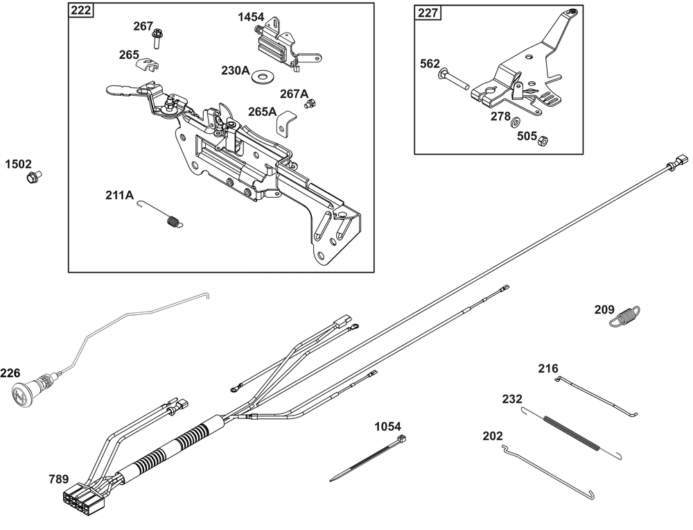 Controls Group Diagram and Parts List for 540477-2225-01 400000 - 699999 Briggs and Stratton Engine